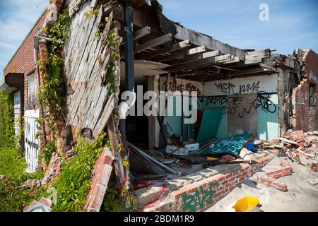 Des bâtiments de plage détruits après l'ouragan Sandy. Banque D'Images