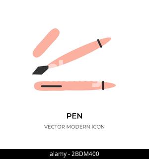 Icône de plume à ligne plate. Pointe d'outil de signe graphique numérique Logo contour pour les informations de contact Web du document papier de signature de conception. Pictogramme linéaire symbole lettre simple isolé sur illustration vectorielle blanche Illustration de Vecteur