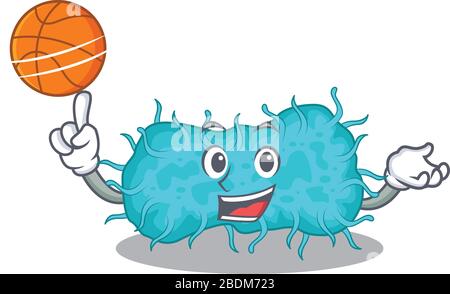 Magnifique mascotte prokaryote de bactéries avec basket-ball Illustration de Vecteur