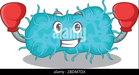 Une massote sportive d'athlète de boxe de forme de bactéries prokaryote avec gants de boxe rouge Illustration de Vecteur