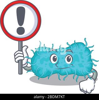Une icône de bactéries prokaryote dessin animé style avec un panneau de signe Illustration de Vecteur