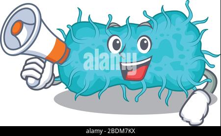 Personnage de dessin animé de bactéries prokaryote ayant un mégaphone Illustration de Vecteur