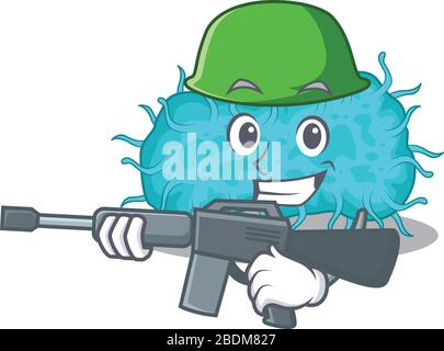 Une image de dessin animé de bactéries prokaryote dans le style de l'Armée avec mitrailleuse Illustration de Vecteur