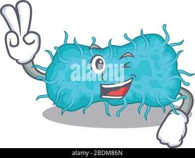 Happy bactéries prokaryote dessin animé concept avec deux doigts Illustration de Vecteur