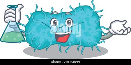 Bactéries prokaryote élégant Professeur style dessin de dessin de dessin de dessin de Cartoon travaillant avec tube en verre Illustration de Vecteur