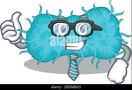 Une élégante mascotte d'homme d'affaires prokaryote de bactéries portant des lunettes et des cravates Illustration de Vecteur