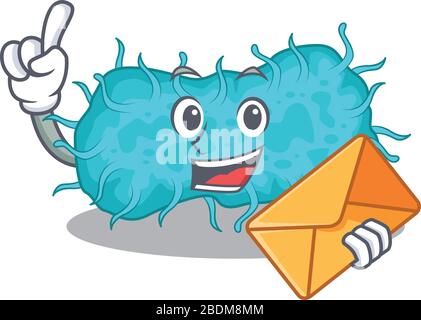 Happy bactéries prokaryote mascotte conception concept avec enveloppe marron Illustration de Vecteur