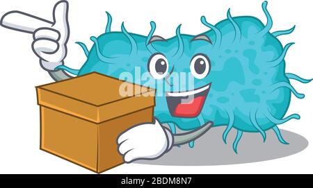 Une photo de bactéries prokaryote dessin de dessin animé qui tient une boîte Illustration de Vecteur