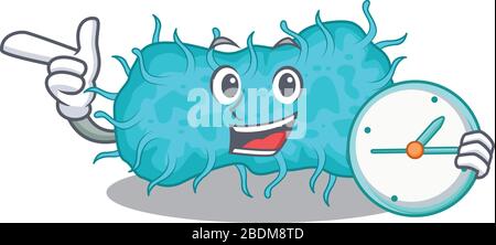 bactéries prokaryote mascotte design concept sourire avec horloge Illustration de Vecteur