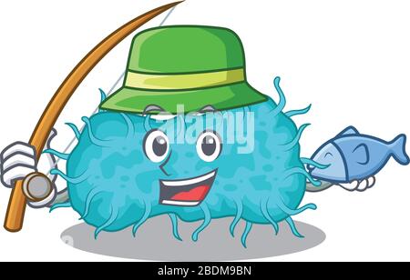 Conception de dessin animé de bactéries prokaryote pendant la pêche Illustration de Vecteur