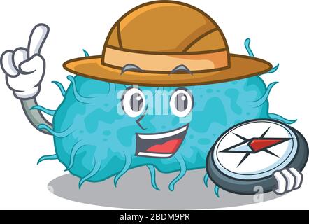 concept de conception de mascotte de bactéries prokaryote explorer avec un compas Illustration de Vecteur