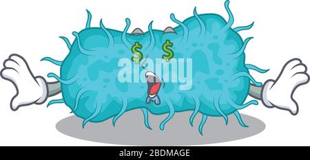 Dessin animé riche de caractère de bactéries prokaryote avec des yeux d'argent Illustration de Vecteur