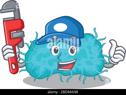 Motif personnage de dessin animé de Plumber Smart Prokaryote avec outil Illustration de Vecteur