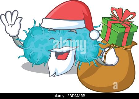 Dessin animé de bactéries prokaryote Santa avec cadeau de Noël Illustration de Vecteur