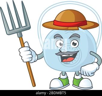 Masque de respiration Farmer à motif mascotte avec chapeau et fourche Illustration de Vecteur