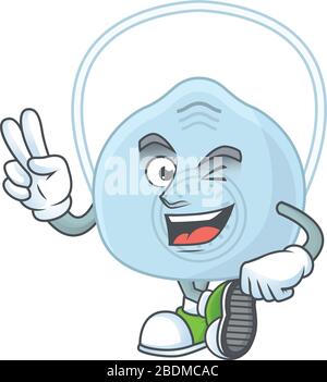 Masque de respiration gai motif mascotte avec deux doigts Illustration de Vecteur