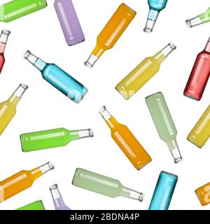 Un modèle sans coutures de boissons en bouteille colorées isolées sur fond blanc; Banque D'Images