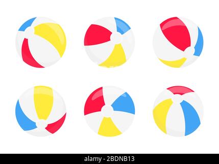 Balles de plage design plat vectoriel illustrationset icônes signes isolés sur fond blanc. Jouet de style rétro pour les jeux d'été ou les balles de vacances en v Illustration de Vecteur