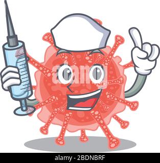 Une belle infirmière de la conception de mascotte oncovirus avec une seringue Illustration de Vecteur