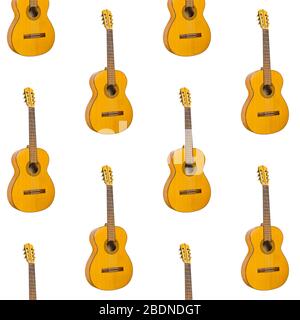 Pattern une guitare acoustique transparente sur fond blanc. Motif avec instrument pour la musique. Concept minimaliste de musique. Imprimé guitare Banque D'Images