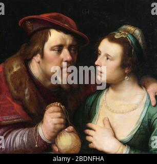 'Les amoureux inégaux' de Cornelis Cornelisz. Van Haarlem, 1619. Banque D'Images