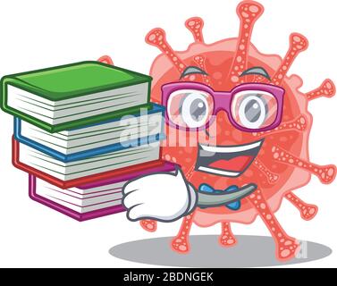 Un étudiant diligent dans le concept de conception de mascotte d'oncovirus avec des livres Illustration de Vecteur