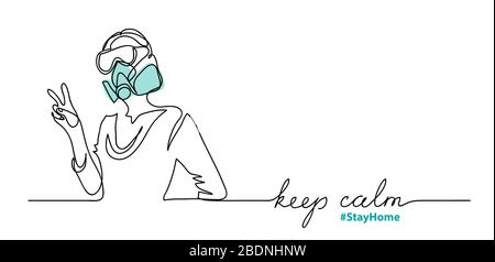 Personne, fille dans un masque protecteur et masque facial. Illustration simple vectorielle. Doigts dans le signe de la paix Illustration de Vecteur