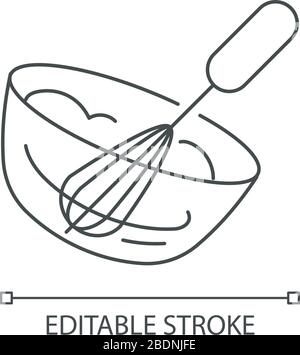 Icône linéaire parfaite de pixel à fouetter. Illustration personnalisable en ligne fine. Préparation de la crème fouettée. Symbole de contour crémeux pour la cuisson des desserts Illustration de Vecteur