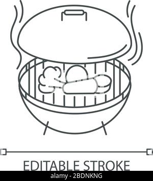Pixel de cuisson icône linéaire parfaite. Illustration personnalisable en ligne fine. Processus de préparation du barbecue. Méthode culinaire, symbole de contour de pique-nique. Vecteur Illustration de Vecteur