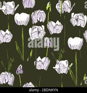 Motif sans couture avec tulipes, vintage, fond grunge. Parfait pour l'impression sur tissu, papier d'emballage, etc Banque D'Images