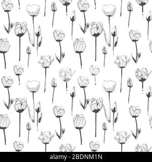 Motif sans couture avec tulipes, vintage, fond grunge. Parfait pour l'impression sur tissu, papier d'emballage, etc Banque D'Images