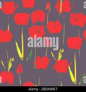 Motif sans couture avec tulipes, vintage, fond grunge. Parfait pour l'impression sur tissu, papier d'emballage, etc Banque D'Images