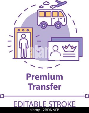 Icône de concept de transfert Premium. Illustration de la ligne fine de l'idée de transport de luxe de passagers aériens. Navette aéroport, service VIP. Vecteur isolé Illustration de Vecteur