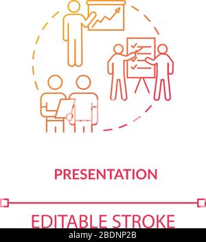 Icône de concept de présentation de travail pour les concepteurs. Familiarisation avec le projet, exemple de travail montrant l'illustration d'une ligne mince idée. Étape de conception du processus. Vecteur Illustration de Vecteur