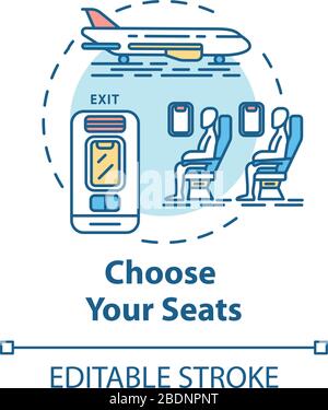Choisissez l'icône de concept de sièges. Billets d'avion réservation idée fine ligne illustration. Plan de cabine pour le transport de passagers. Voyage en avion. Vecteur Illustration de Vecteur