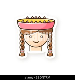 Patch de fille péruvienne. Jolie tête de femme souriante avec des tresses. Jeune femme dans un chapeau traditionnel. L'adresse nationale de l'amérique latine. Enfant local du Pérou. RVB Illustration de Vecteur