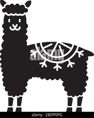 Icône de glyphe noir alpaga. Lama wolly mignon domestiquée péruvienne. Adorable camélide d'amérique du Sud. Animal de ruminants à sabots des Andes. Silhouette Illustration de Vecteur