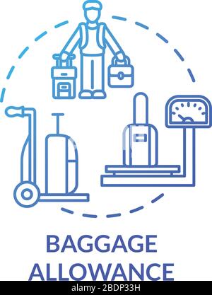 Icône de concept de franchise bagages. Illustration en ligne fine de l'idée de contrôle des bagages à main et à main. Taille des sacs et limite de poids. Contour RVB isolé vectoriel Illustration de Vecteur