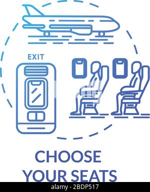 Choisissez l'icône de concept de sièges. Billets d'avion réservation idée fine ligne illustration. Plan de cabine pour le transport de passagers. Voyage en avion. Vecteur Illustration de Vecteur