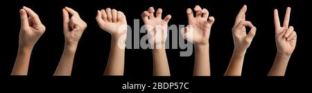 Gestes et signaux isolés de la main d'enfant asiatique féminine, plusieurs options. Inclut le chemin d'écrêtage. Banque D'Images
