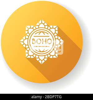 Mandala, boho fleur plate conception longue ombre glyphe icône. Élément ésotérique décoratif floral de style bohème. Lotus abstrait indien, yoga oriental Illustration de Vecteur