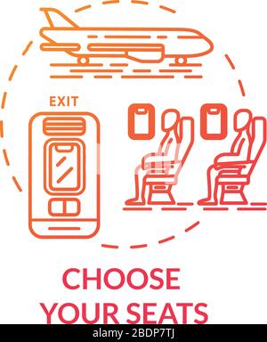 Choisissez l'icône de concept de sièges. Billets d'avion réservation idée fine ligne illustration. Carte des chaises de transport de passagers. Voyage en avion. Vecteur Illustration de Vecteur