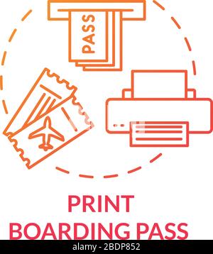 Icône de concept de carte d'embarquement électronique d'avion. Achat de billets électroniques de compagnie aérienne, enregistrement en ligne en complétant l'illustration de ligne mince idée. Vecteur Illustration de Vecteur