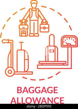 Icône de concept de franchise bagages. Illustration en ligne fine de l'idée de contrôle des bagages à main et à main. Taille et poids maximum des sacs. Contour isolé vectoriel Illustration de Vecteur