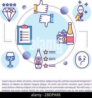 Icône du concept de dégustation de vins avec texte. Qualité nominale de la boisson alcoolisée. Prenez des notes sur les boissons. Modèle vectoriel de page PPT. Brochure, magazine, livret Illustration de Vecteur