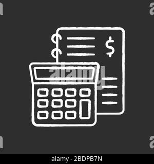 Comptabilité financière icône blanche craie sur fond noir. Gestion des stocks, tenue de livres, vérification et rapport. Calcul des revenus et des dépenses Illustration de Vecteur