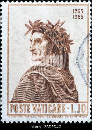 Le poète italien Dante Alighieri sur l'ancien timbre-poste Banque D'Images