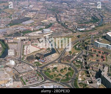 1991, vue arial du bassin du canal Sheffield, Yorkshire du Sud, Angleterre du Nord, Royaume-Uni Banque D'Images