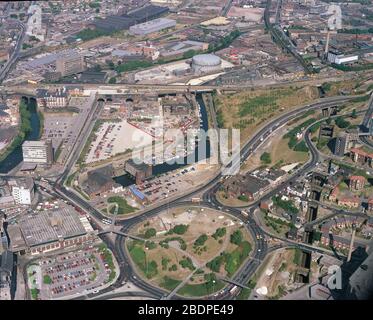 1991, vue arial du bassin du canal Sheffield, Yorkshire du Sud, Angleterre du Nord, Royaume-Uni Banque D'Images