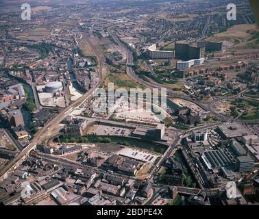 1991, vue arial du bassin du canal Sheffield, Yorkshire du Sud, Angleterre du Nord, Royaume-Uni Banque D'Images